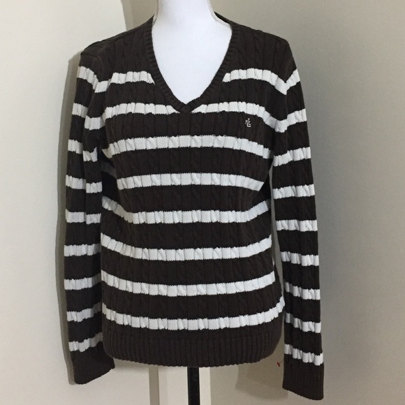 Ralph Lauren || Women's V-Neck Striped Sweater Size Large - Picture 1 of 10